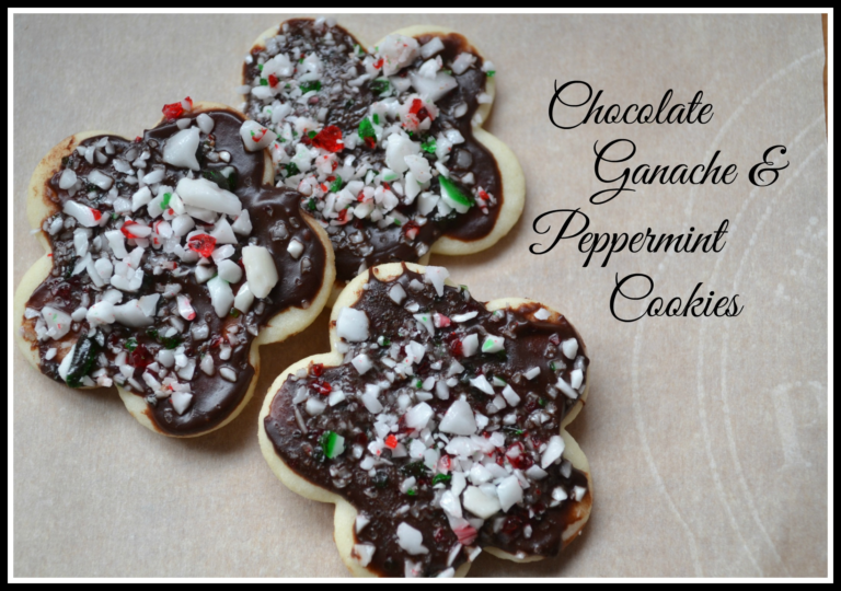 Chocolate frosted cookie with crushed peppermint candy canes on top.