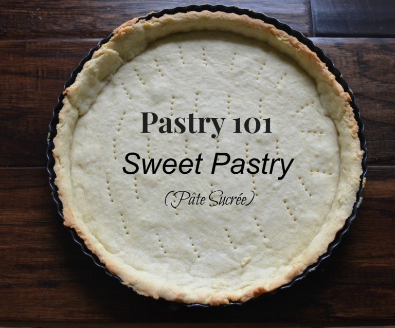 Overhead view of a sweet pastry baked in a tart pan.