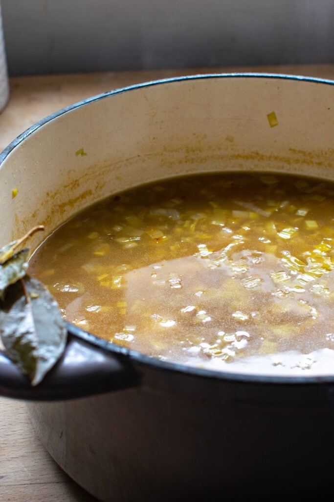 Potato look soup that has been simmered down.