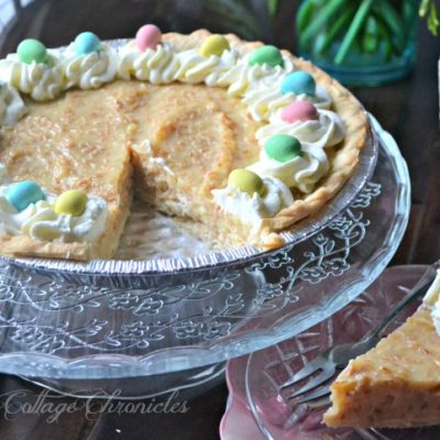 Easter Coconut Cream Pie made from vanilla cream base.