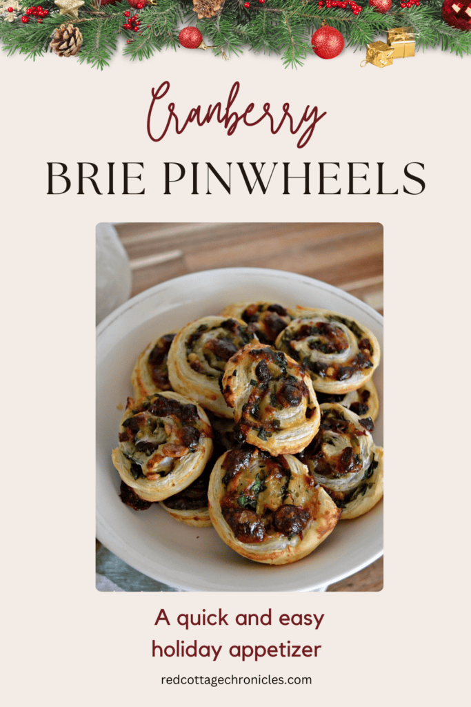 A Photo for Pinterest with a picture of Cranberry Brie Pinwheels.