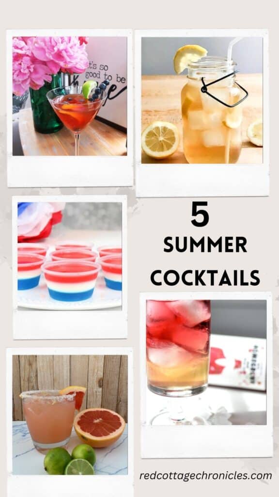 a collage of 5 summer cocktail photos.
