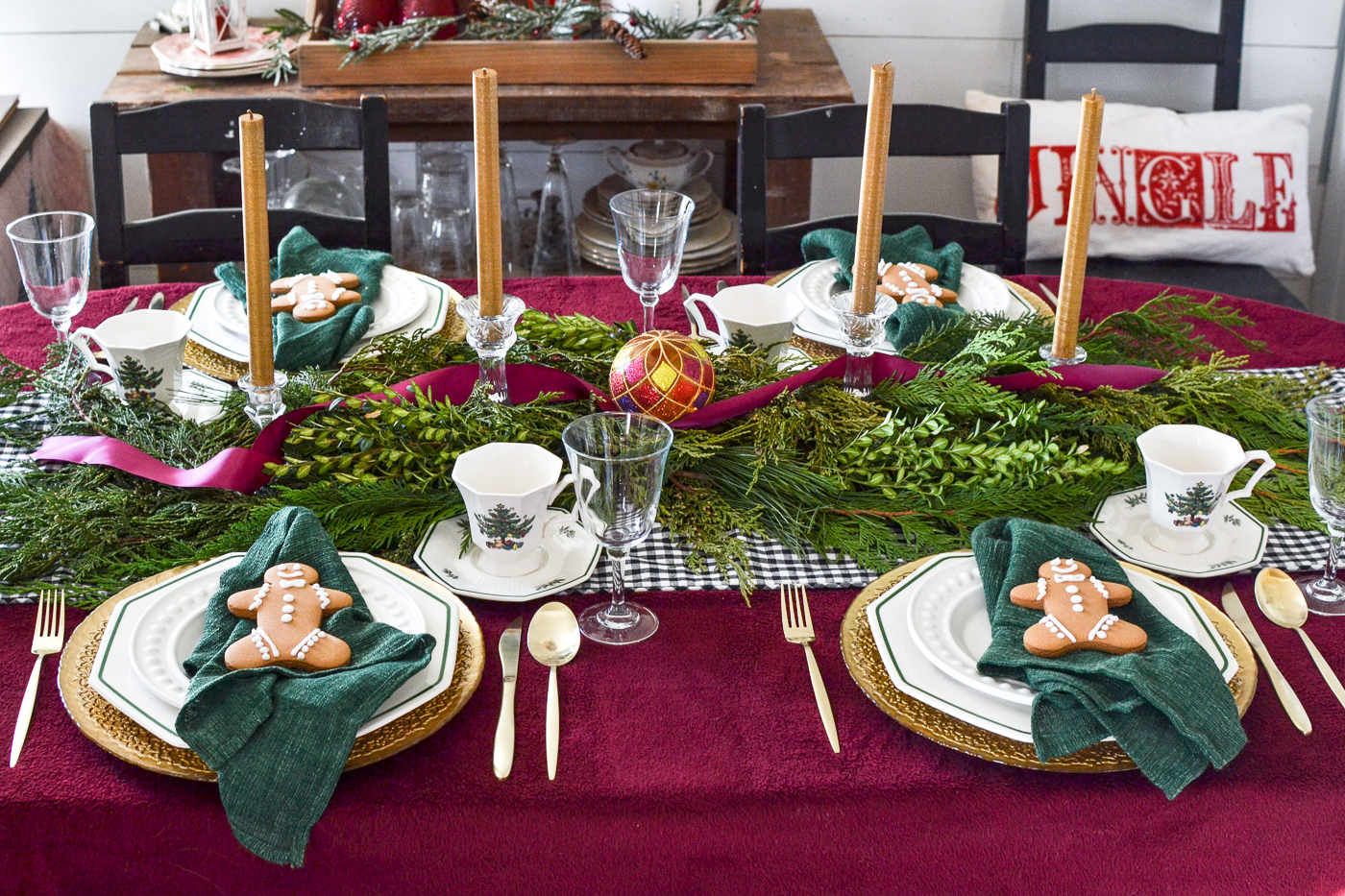 Cranberry and Gold Christmas Tablescape - Red Cottage Chronicles