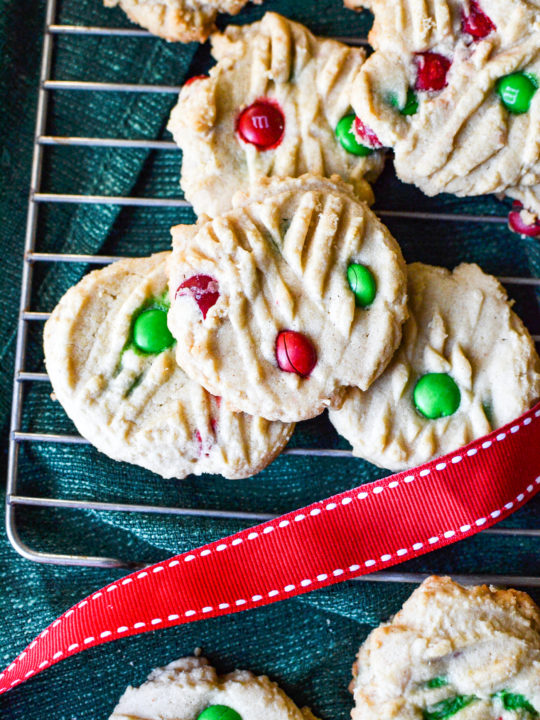 Puffy Peanut Butter Cookies with Peanut Butter M&M candies