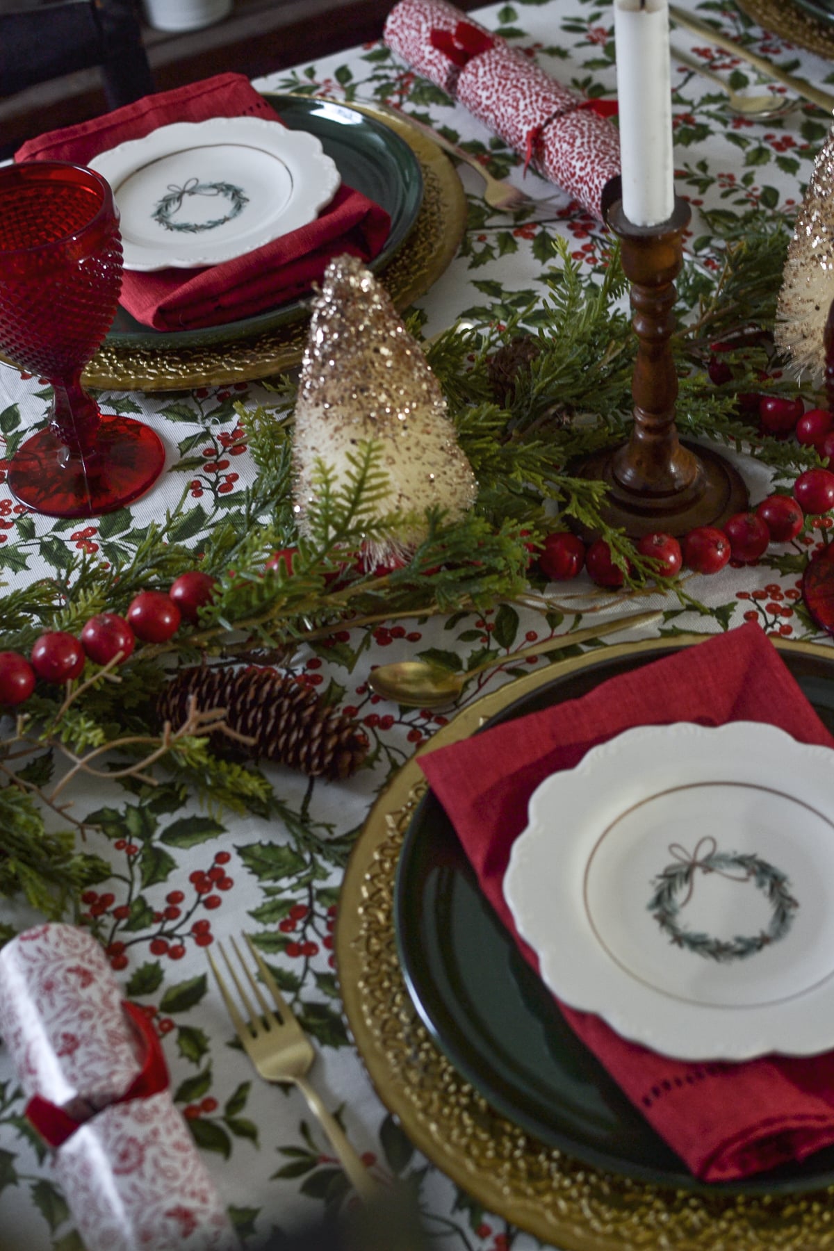 English Cottage Christmas Tablescape - Red Cottage Chronicles