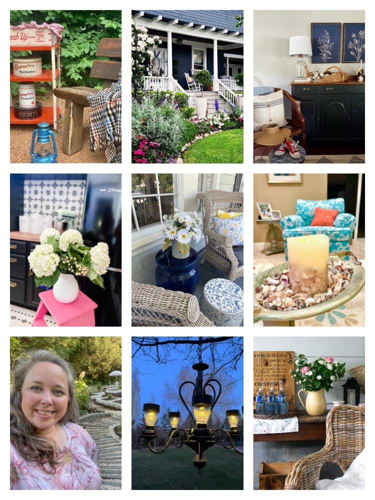 A photo collage of 9 spaces decorated for summer.