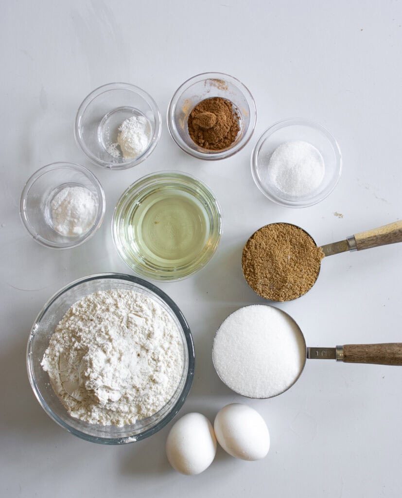 Overhead view of the ingredients to make pumpkin bread.