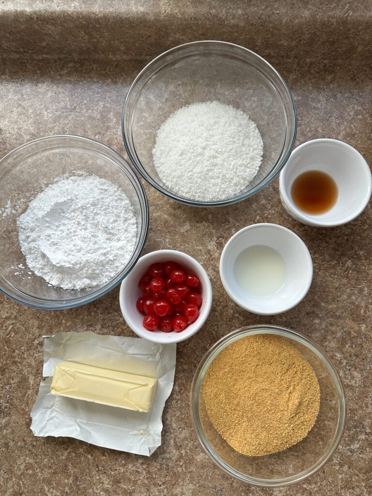 Overhead view of ingredients to make cherry surprises.