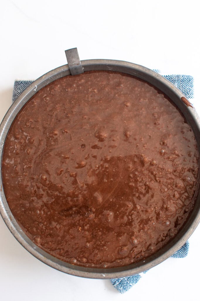 Chocolate cake batter made with chocolate hazelnut cream.