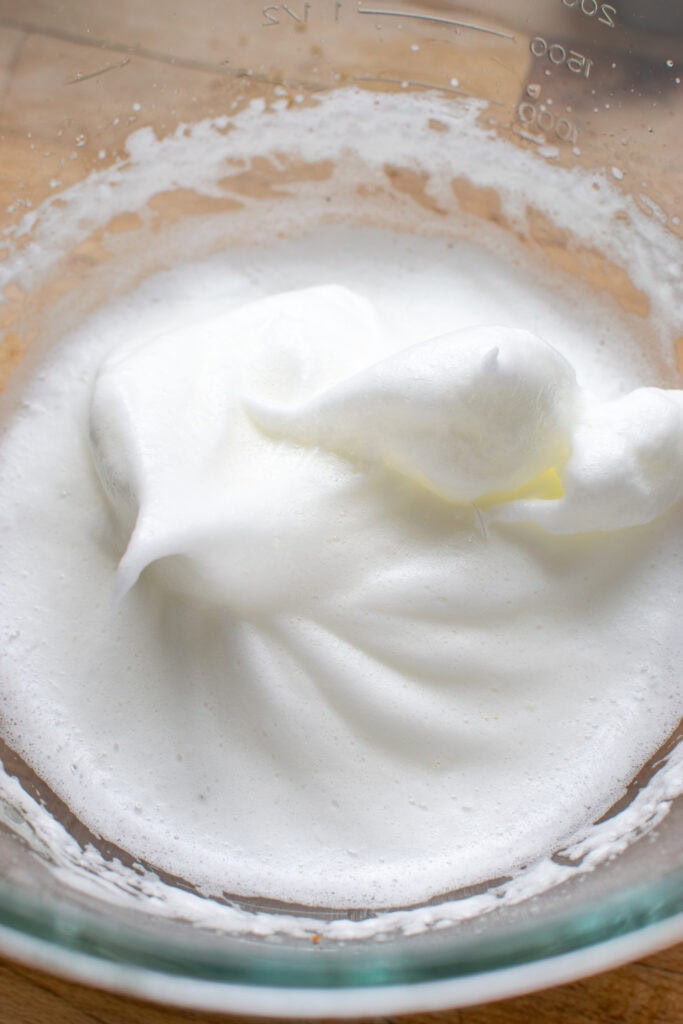 Egg whites beaten until thick and foamy.